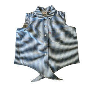 Levis Rumi Button Up Sleeveless Denim Shirt Tie Front Knot Striped Womens Medium